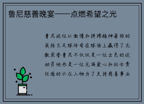 鲁尼慈善晚宴——点燃希望之光